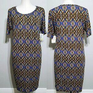 NWT LuLaRoe Julia Dress 3XL Plus Size Womens Vibrant Ikat Print Pencil Sheath